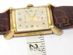 Montre-bracelet Bulova pour homme rétro des années 1940 en or jaune 14 carats, 21 rubis, 7AK, avec cornes fantaisie