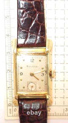 Montre-bracelet Bulova pour homme rétro des années 1940 en or jaune 14 carats, 21 rubis, 7AK, avec cornes fantaisie