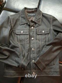 New Men Smart Range London Genuine Leather Trucker Jacket Black Levis Style M