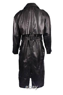 Nouveau Manteau Trench en Cuir Véritable Napa Italien Doux Noir Style Intégral pour Homme