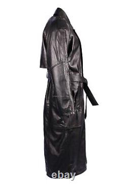 Nouveau Manteau Trench en Cuir Véritable Napa Italien Doux Noir Style Intégral pour Homme