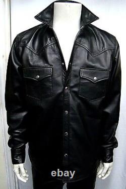 Nouvelle chemise veste en cuir Napa noir de style western classique pour homme Bobby Designer.
