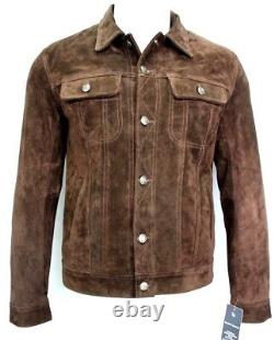 Nouvelle veste en cuir suédé marron de style classique de camionneur pour homme de la marque Winston
