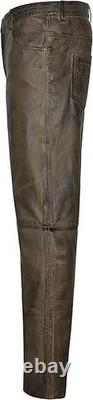 Pantalon en cuir pour homme en peau d’agneau marron sale, style jean moto 501
