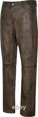 Pantalon en cuir pour homme en peau d’agneau marron sale, style jean moto 501