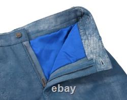 Pantalon en cuir pour homme style large en jean bleu en cuir véritable doux et poli