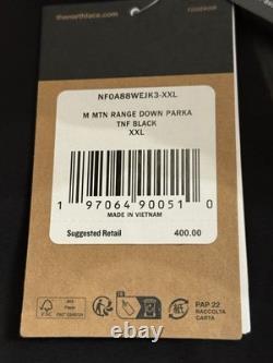 Parka The North Face Mountain Range en duvet noire pour homme, taille 2XL