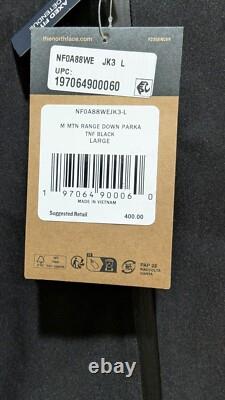 Parka en duvet pour homme The North Face Mountain Range noire grande NWT modèle 2024 400 $