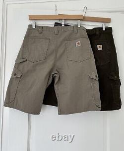 Shorts de travail et de loisirs Cargo Carhartt pour hommes, taille 32, lot de 2 brun, beige avec logo robuste