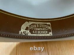 Stetson Beaver Range Cowboy Hat Beige Withred Feathers 4x Hat 58 7 1/4 Nouveau