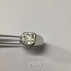 Superbe bague de fiançailles pour homme en or blanc 14 carats avec un moissanite taille Asscher de 2,80 carats en sertis clos