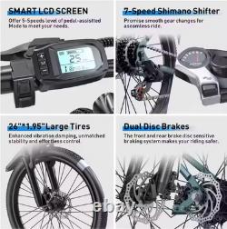Vélo électrique 500 W avec assistance au pédalage et pneus larges, autonomie de 58 km, tout-terrain