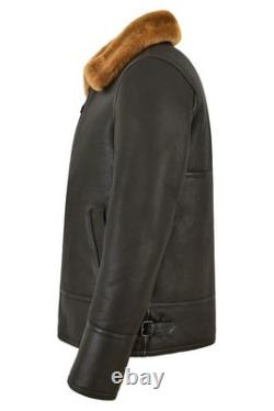 Veste B3 pour homme, blouson aviateur pilote RAF en véritable peau de mouton retournée, marron