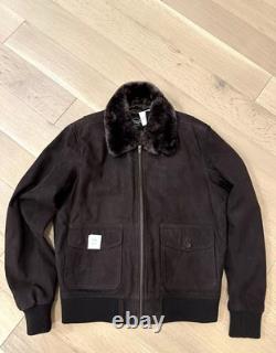 Veste Bomber en Suède Marron Smart Range Taille L Homme avec Col en Shearling Amovible
