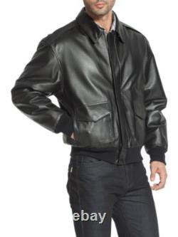 Veste aviateur bomber en cuir véritable pour homme, noire, style motard/pilote