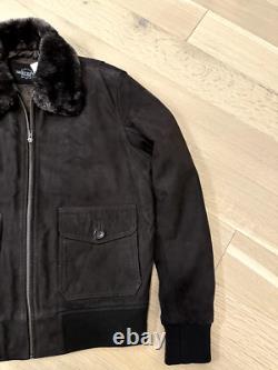Veste bombardier en daim Smart Range pour homme, taille L, marron, avec col en shearling amovible