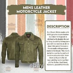 Veste de mode vintage pour motard en cuir suédé vert de style camionneur pour hommes
