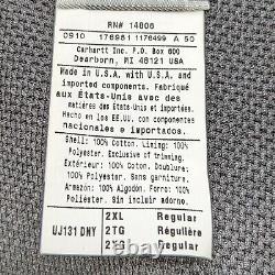 Veste de travail à capuche Carhartt doublée en toile de canard avec broderie Ruger pour hommes taille 2XL couleur marine.