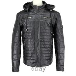 Veste doudoune en cuir Techno Moto Smart Range pour homme L/XL noire à capuche matelassée