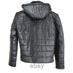 Veste doudoune en cuir Techno Moto Smart Range pour homme L/XL noire à capuche matelassée