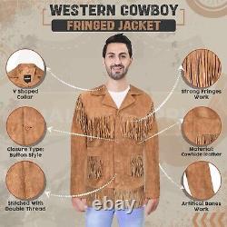 Veste en cuir de daim de cow-boy occidental pour homme Haut veste à franges amérindienne
