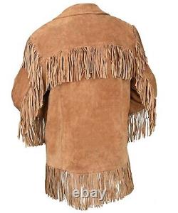 Veste en cuir de daim de cow-boy occidental pour homme Haut veste à franges amérindienne