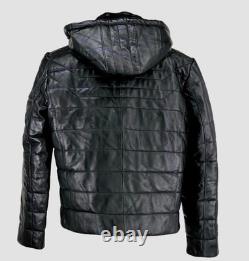 Veste en cuir matelassée à capuche pour homme Techno Moto Smart Range L/XL noire