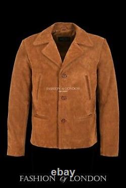 Veste en cuir pour homme en daim tan, blazer classique à col, style décontracté de mode des années 70