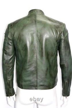 Veste en cuir souple de style classique pour homme, modèle biker, vert, de marque Arizona