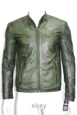 Veste en cuir souple de style classique pour homme, modèle biker, vert, de marque Arizona
