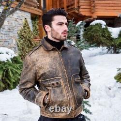 Veste en cuir vintage pour homme Awais Kabeer Signature en cuir de haute qualité