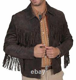 Veste en daim occidental pour homme Veste de cowboy amérindien Veste en cuir à franges