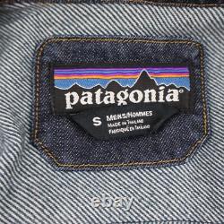 Veste en denim isolée Patagonia Hopper pour hommes, petite, matelassée, manteau de travail type chore.