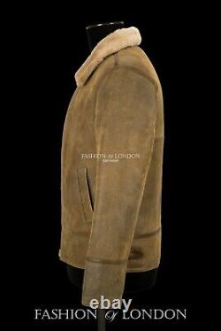 Veste en peau de mouton pour homme avec fourrure antique / beige en véritable peau de mouton Aviateur Pilote RAF