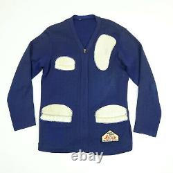 Vtg 40s 50s Range Jacket S/m Knit Leather Pad / Trim Ranch House Gun Club Bleu